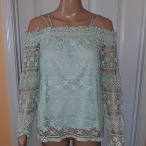 Sea Foam Green lace off the shoulder top